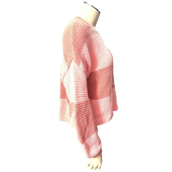 American Eagle Striped Knit Long Sleeve Sweater Pink Brown Cotton Acrylic Blend - Picture 4 of 10